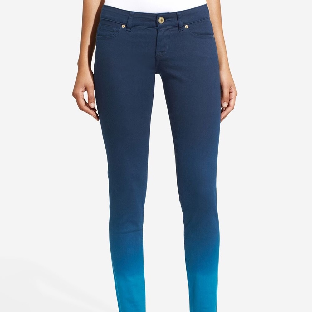 Blue to Turquoise Ombré Skinny Ankle Jeans